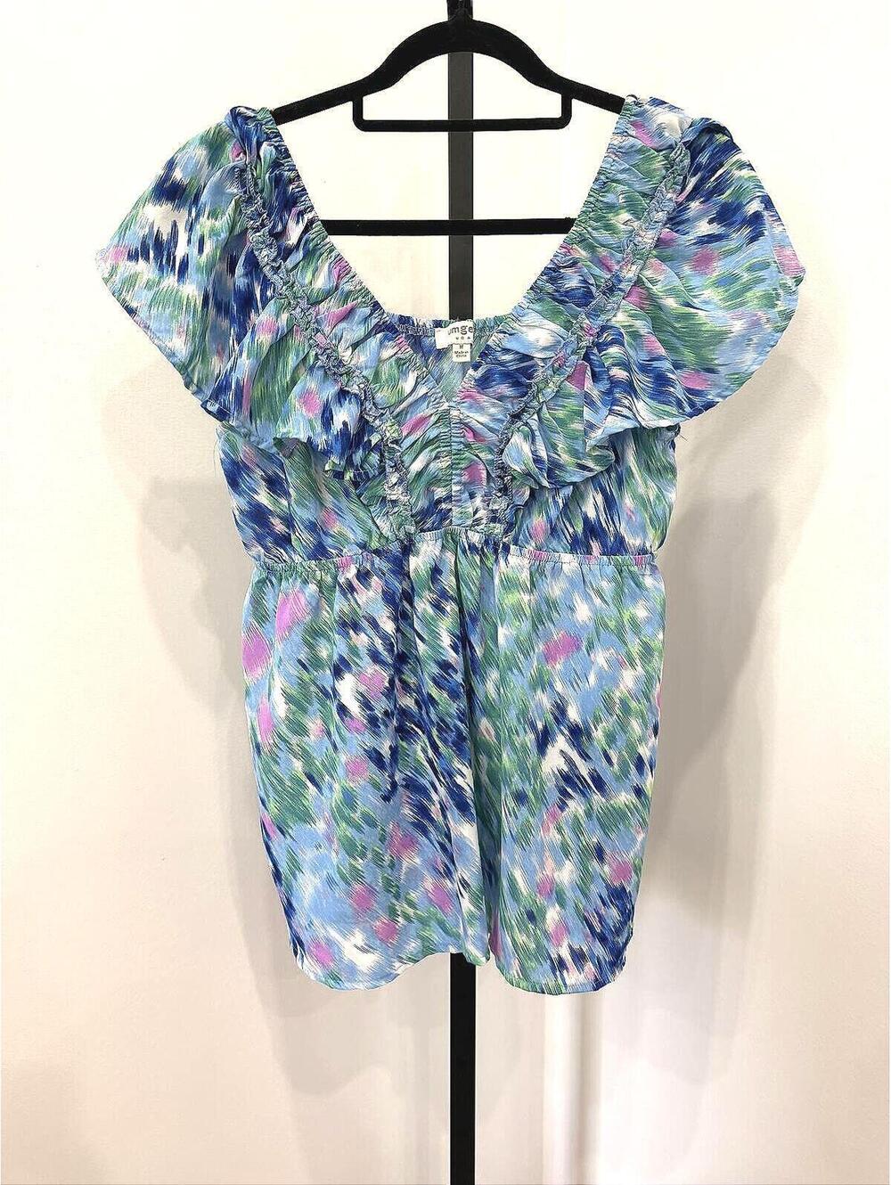 Umgee USA Women's Medium Floral Print Ruffle Top Tank blouse